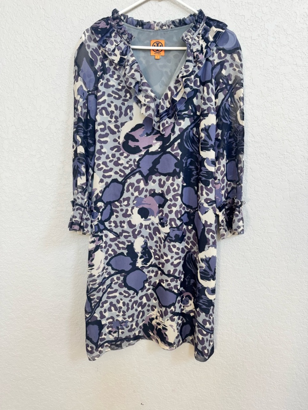Tory Burch long-sleeve ruffled silk dress size 4